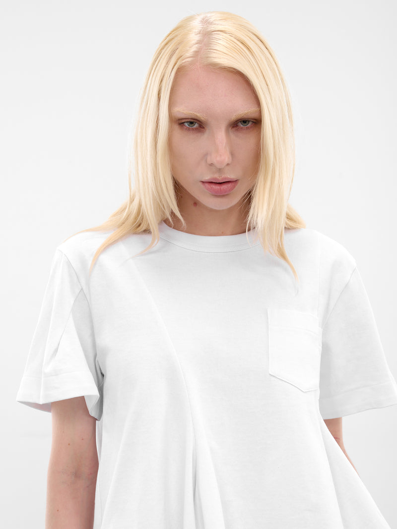 White Asymmetric Drape Pocket Tee (25-08020-101-WHITE)