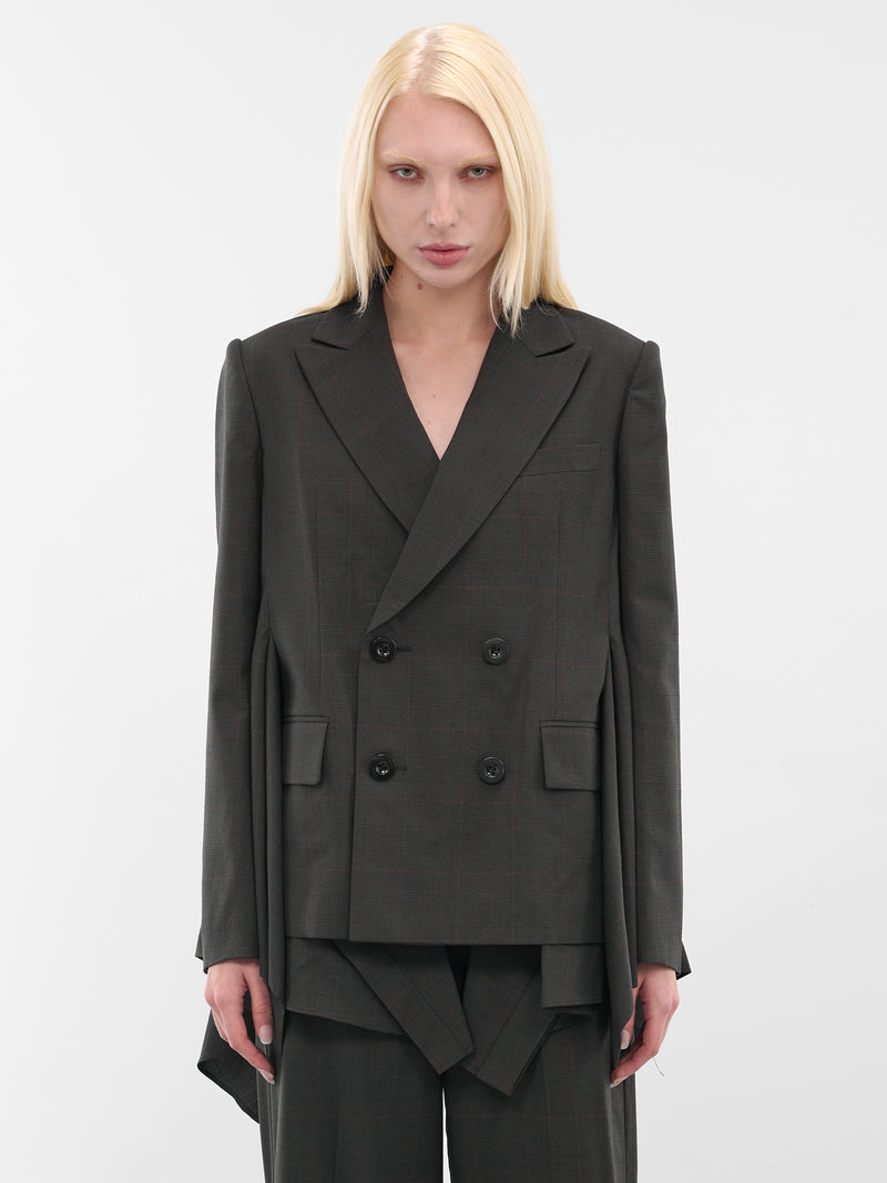 Khaki Glen Check Draped Blazer (25-08031-501-KHAKI)