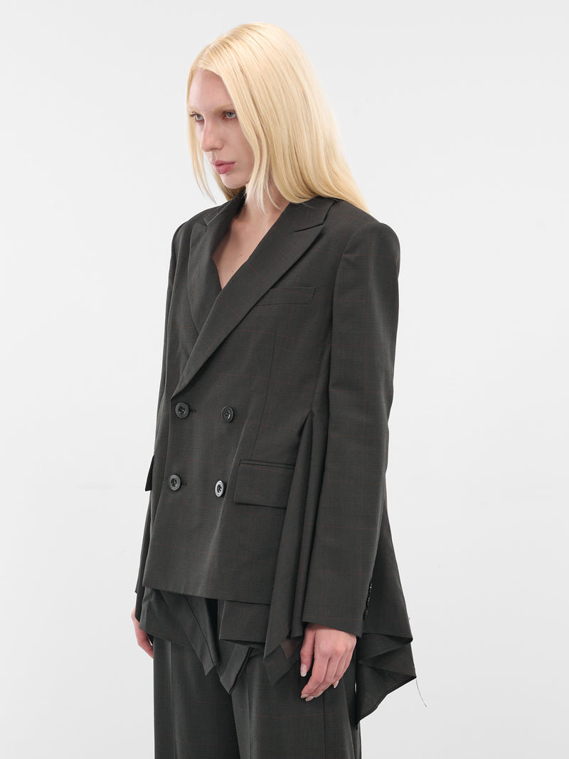 Khaki Glen Check Draped Blazer (25-08031-501-KHAKI)