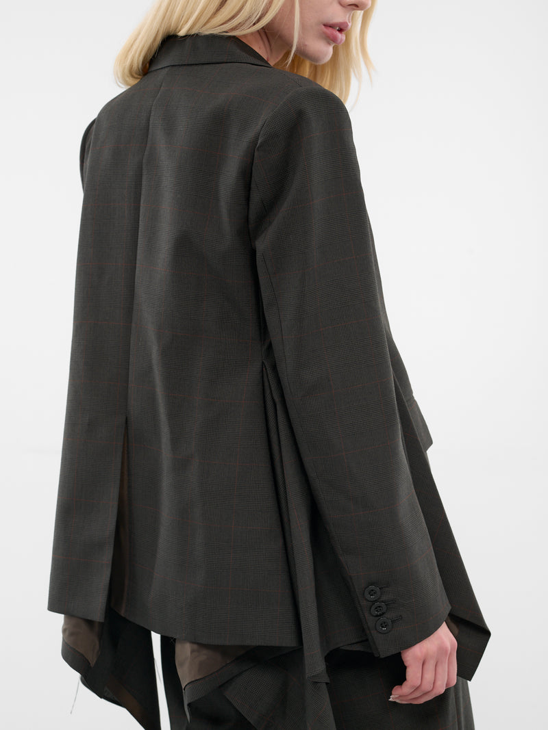 Khaki Glen Check Draped Blazer (25-08031-501-KHAKI)