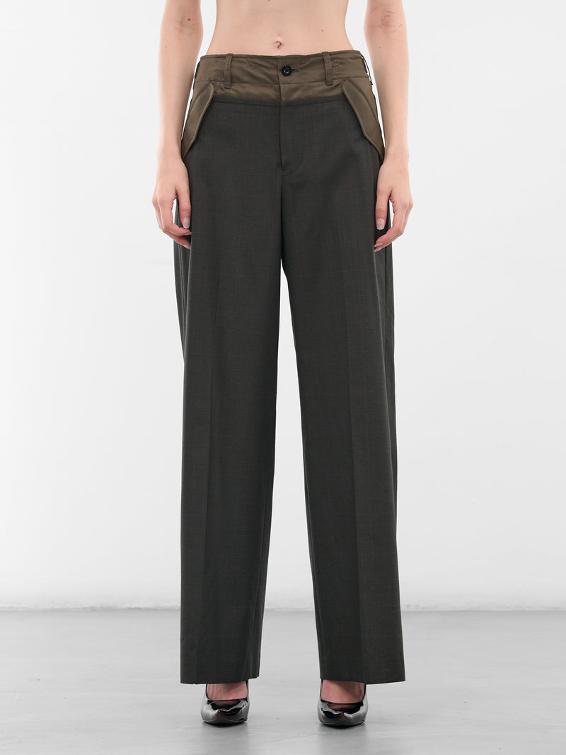 Khaki Nylon-Wool Paneled Trousers (25-08039-501-KHAKI)
