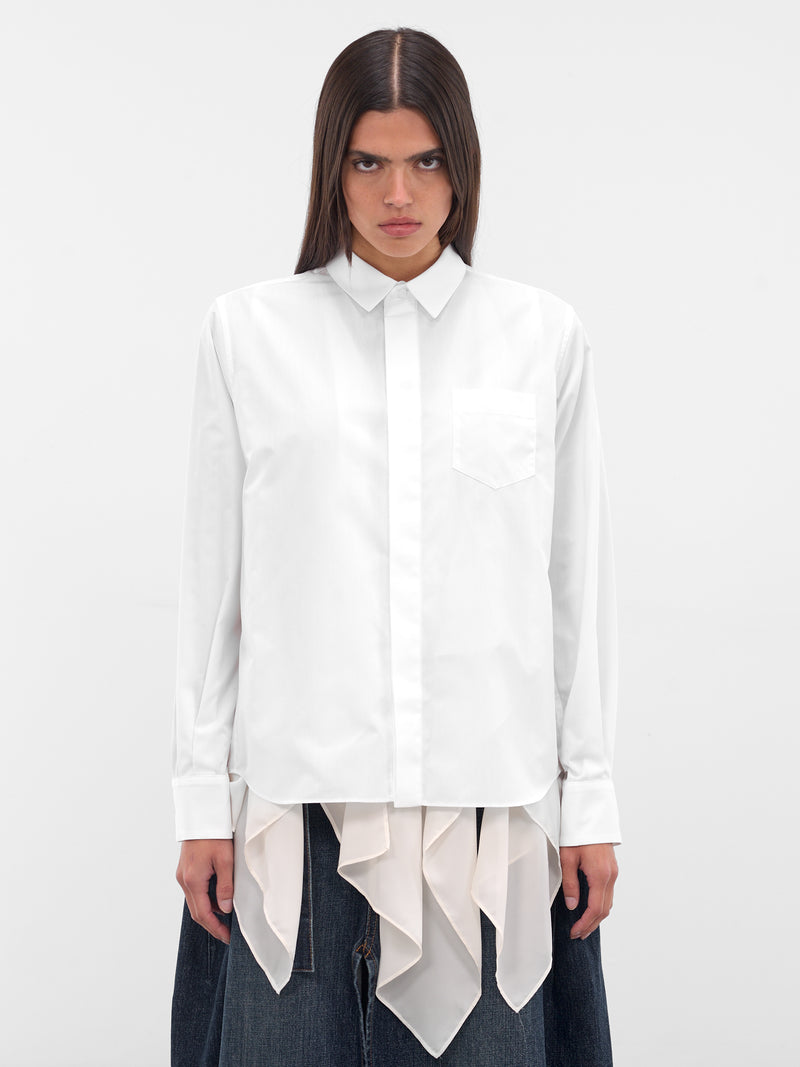 White Poplin Layered Drape Shirt (25-08165-OFF-WHITE)