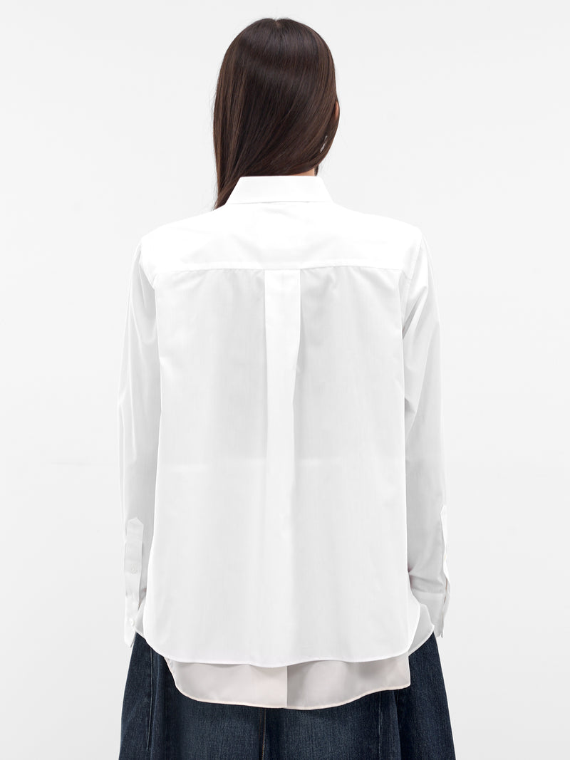 White Poplin Layered Drape Shirt (25-08165-OFF-WHITE)