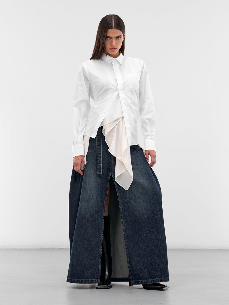 White Poplin Layered Drape Shirt (25-08165-OFF-WHITE)