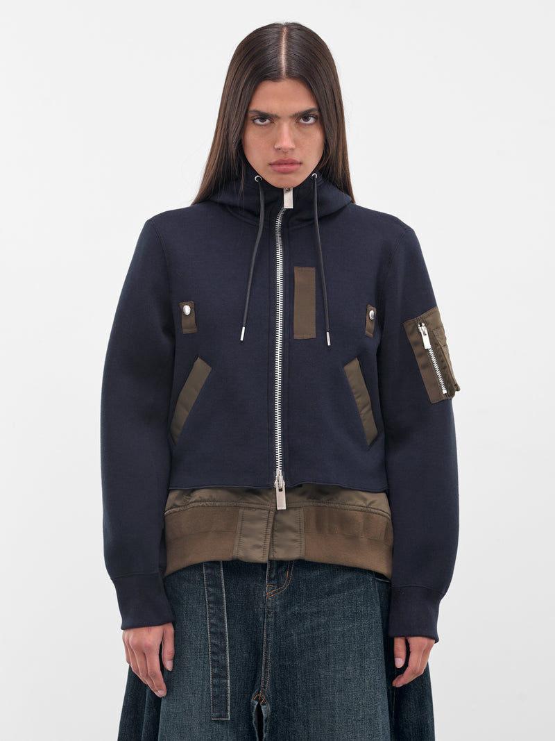 Navy Mixed-Material Zip Hoodie (25-08171-233-NAVY-DARK-KHAKI)