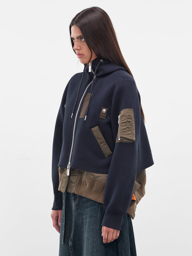 Navy Mixed-Material Zip Hoodie (25-08171-233-NAVY-DARK-KHAKI)