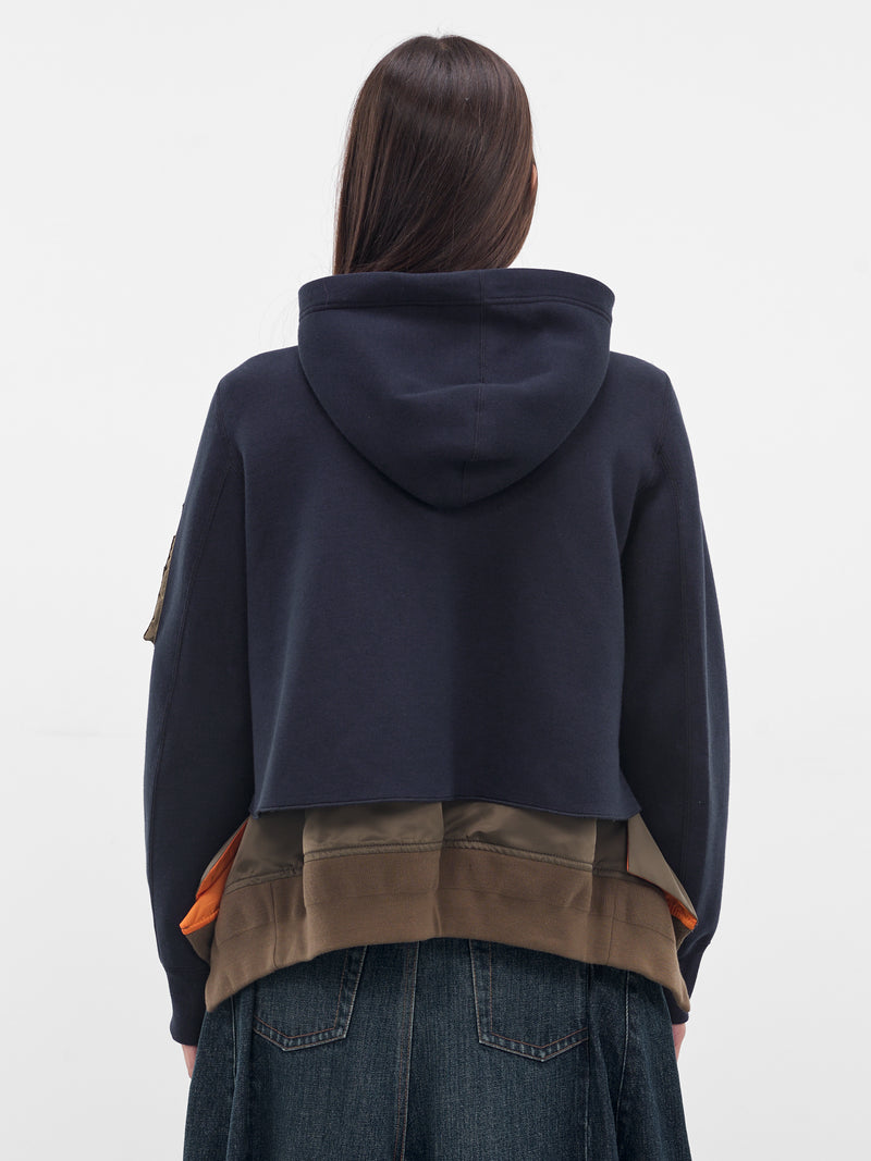 Navy Mixed-Material Zip Hoodie (25-08171-233-NAVY-DARK-KHAKI)