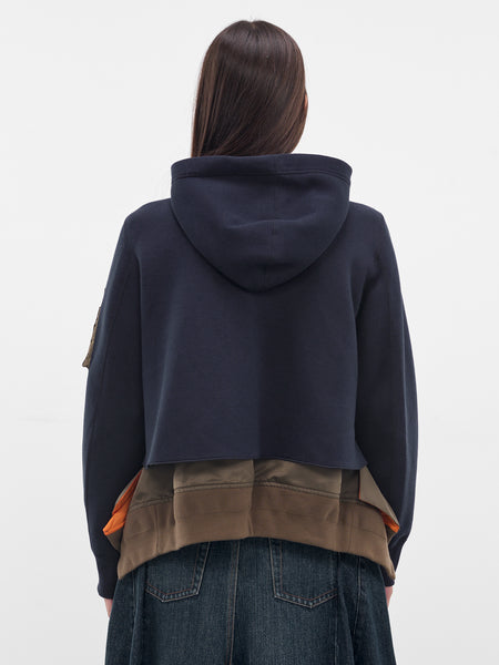 Navy Mixed-Material Zip Hoodie (25-08171-233-NAVY-DARK-KHAKI)