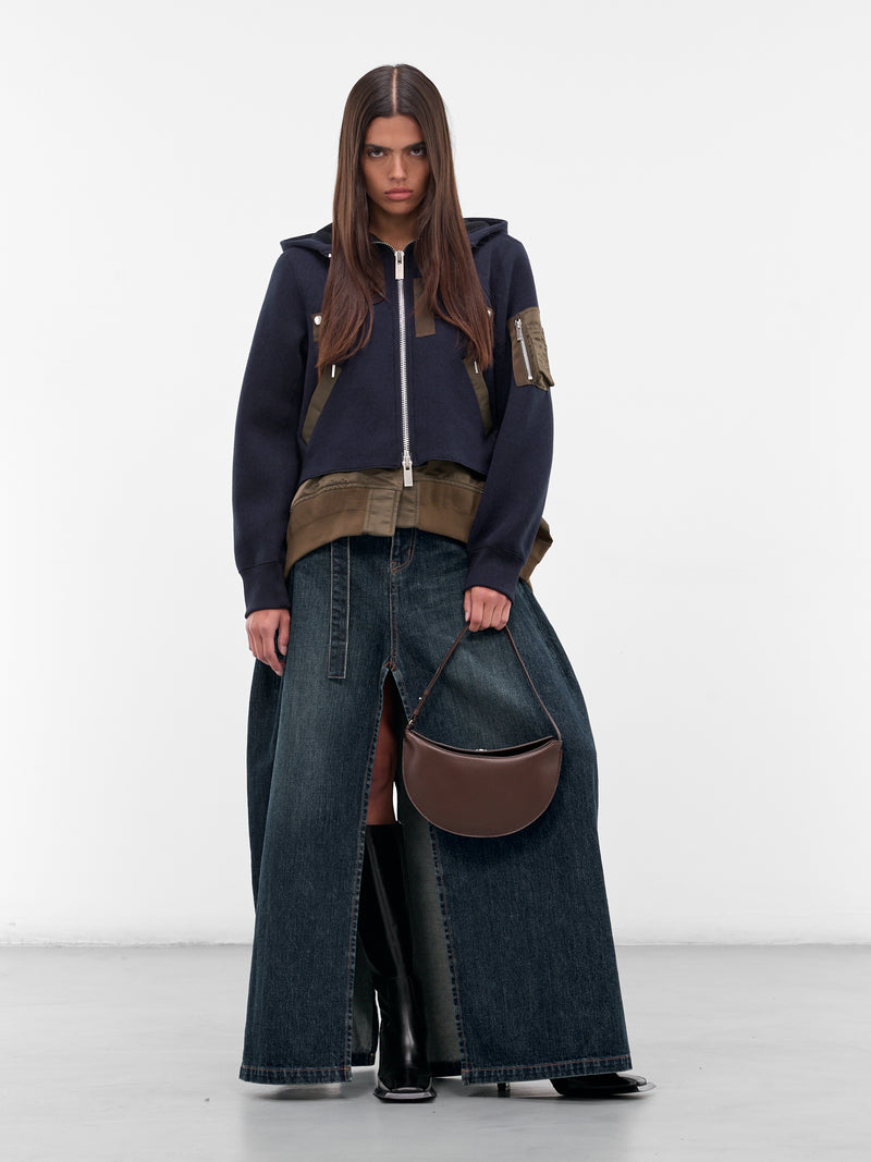 Navy Mixed-Material Zip Hoodie (25-08171-233-NAVY-DARK-KHAKI)