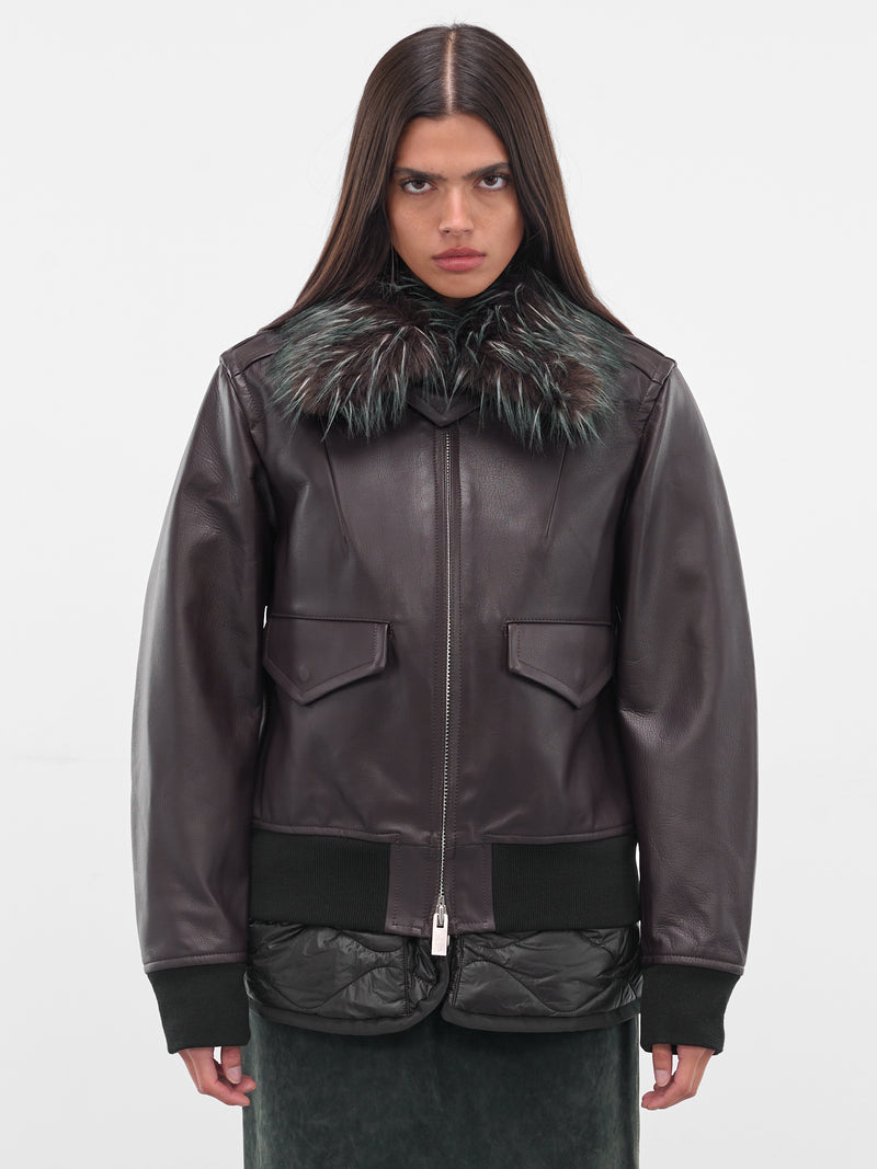 Brown Layered Leather Zip Jacket (25-08238-601-BROWN)