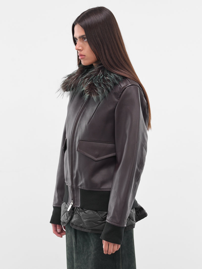 Brown Layered Leather Zip Jacket (25-08238-601-BROWN)