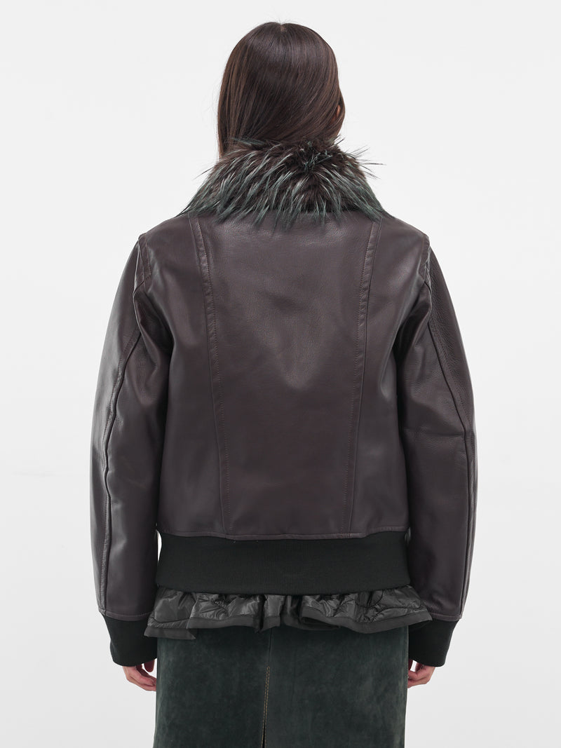 Brown Layered Leather Zip Jacket (25-08238-601-BROWN)