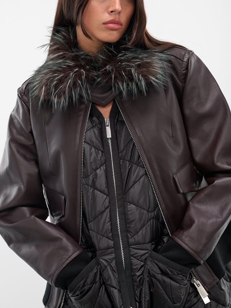 Brown Layered Leather Zip Jacket (25-08238-601-BROWN)