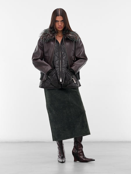 Brown Layered Leather Zip Jacket (25-08238-601-BROWN)