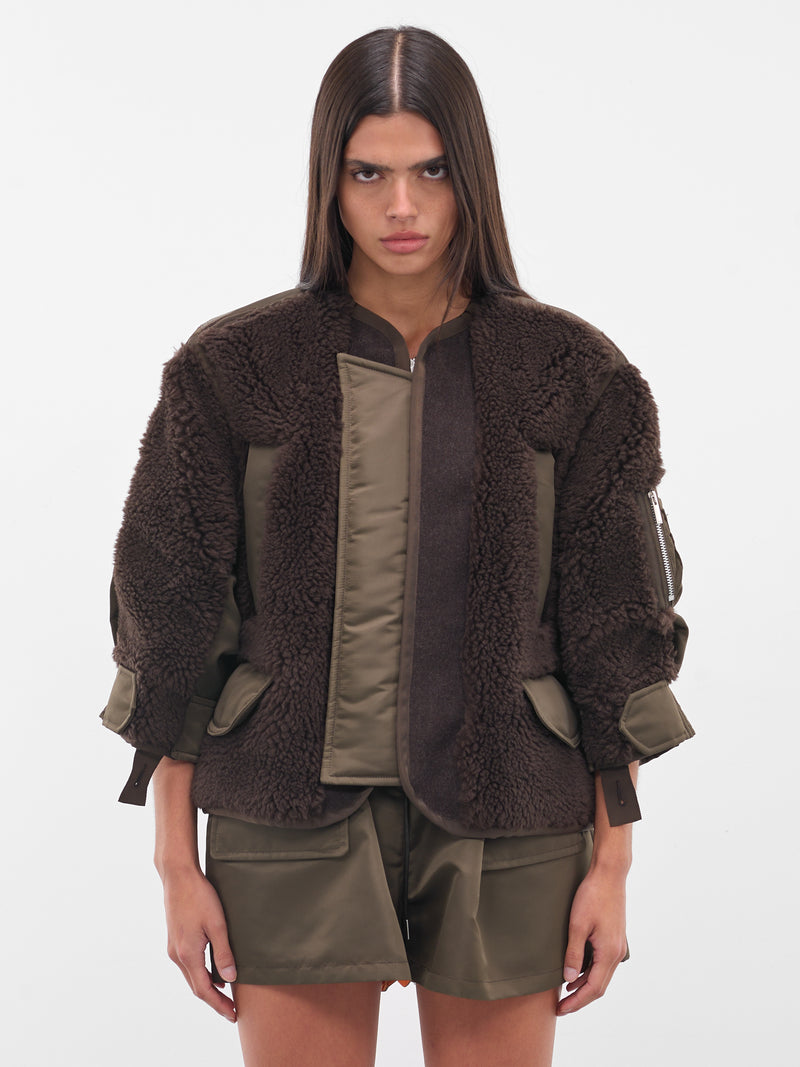 Brown Shearling-Nylon Hybrid Jacket (25-08239-625-BROWN-DARK-KHAKI)