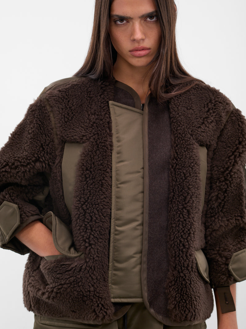 Brown Shearling-Nylon Hybrid Jacket (25-08239-625-BROWN-DARK-KHAKI)