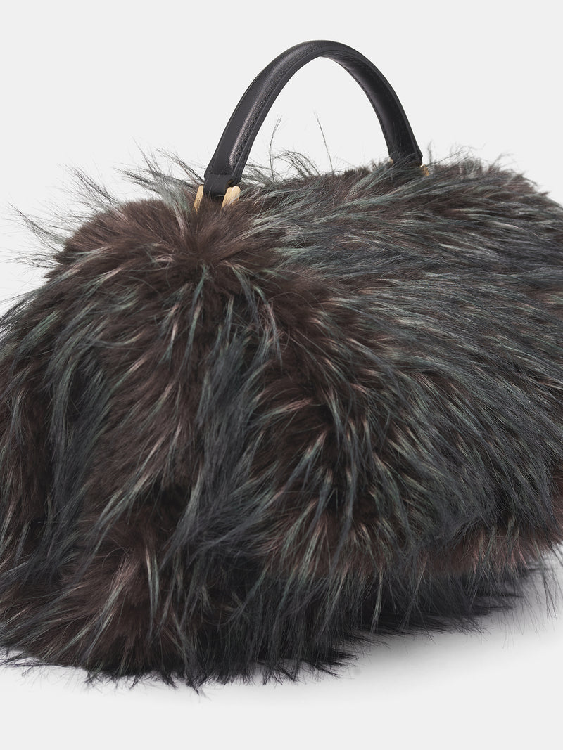 Brown Vegan Fur Bag (25-08255-564-GREEN-BROWN)