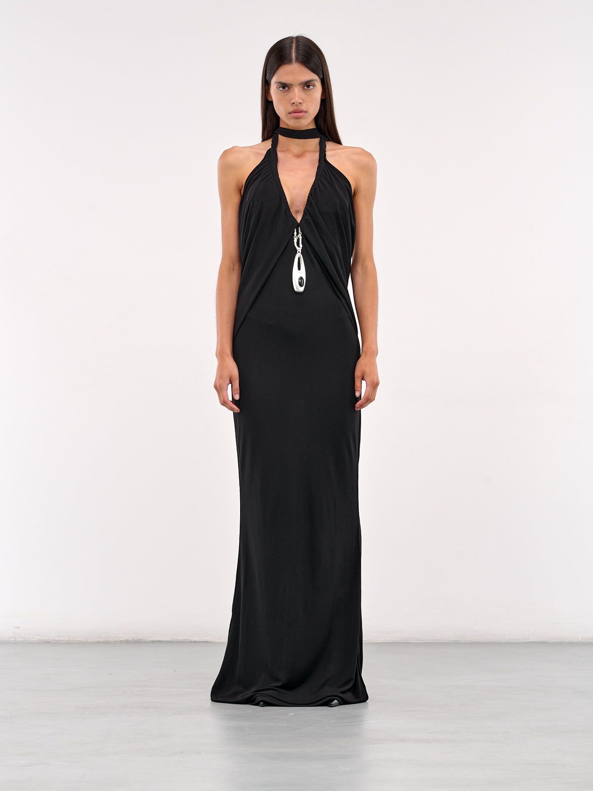 Lavalliere Draped Halter Dress (25013479-BLACK)