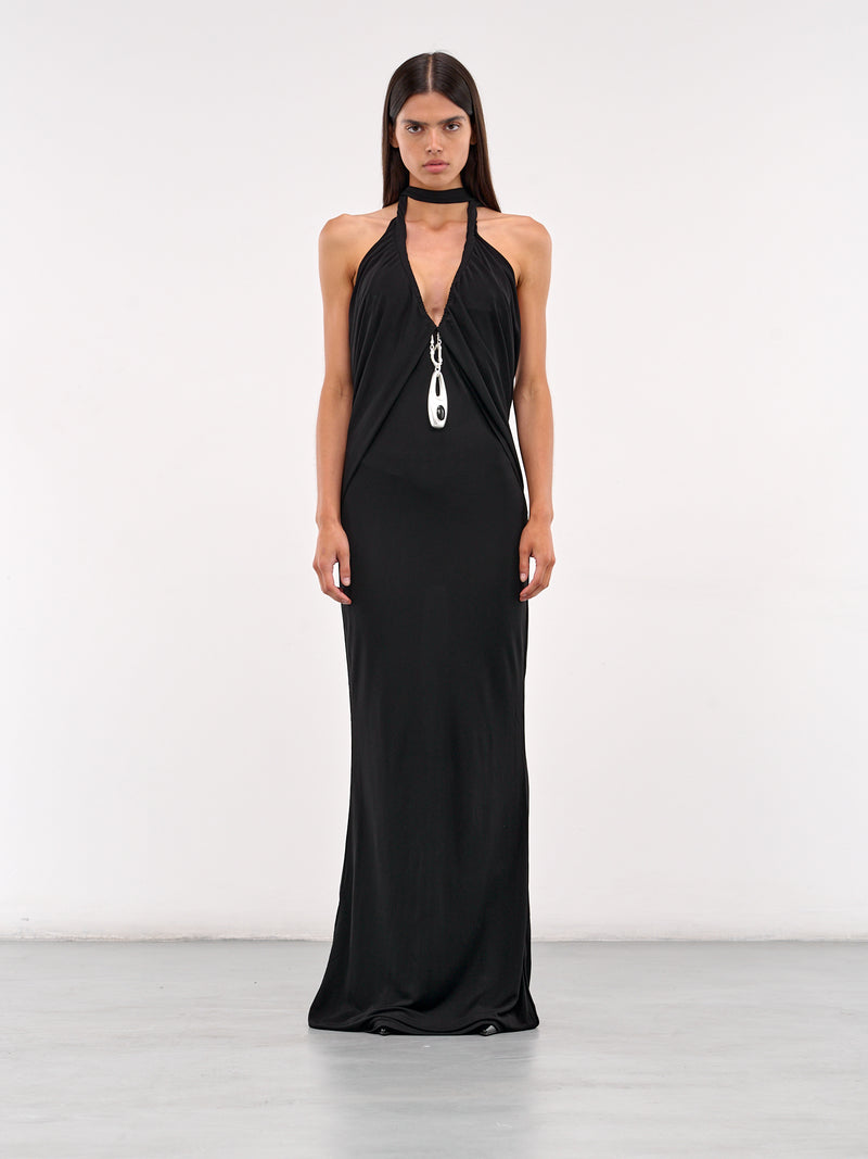 Lavalliere Draped Halter Dress (25013479-BLACK)