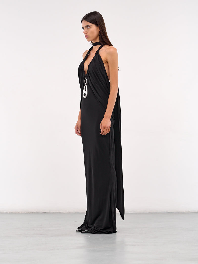 Lavalliere Draped Halter Dress (25013479-BLACK)