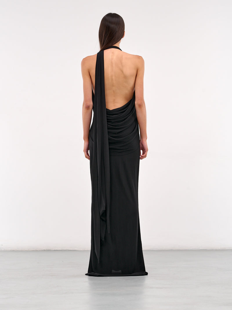 Lavalliere Draped Halter Dress (25013479-BLACK)
