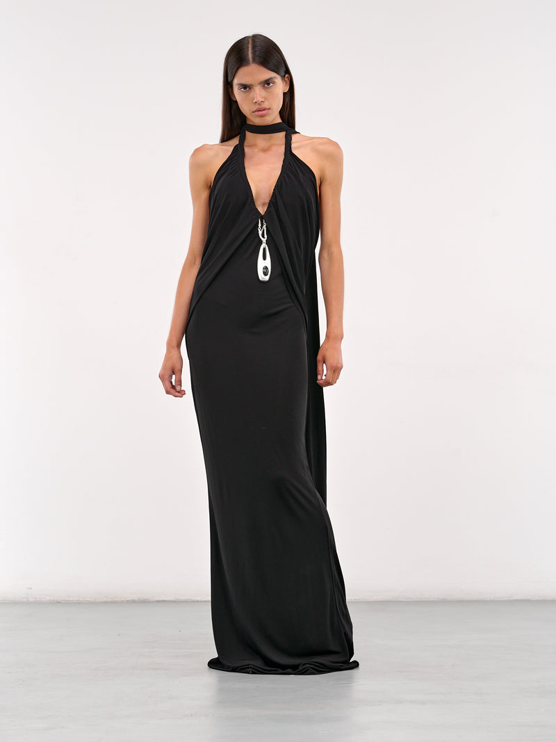Lavalliere Draped Halter Dress (25013479-BLACK)
