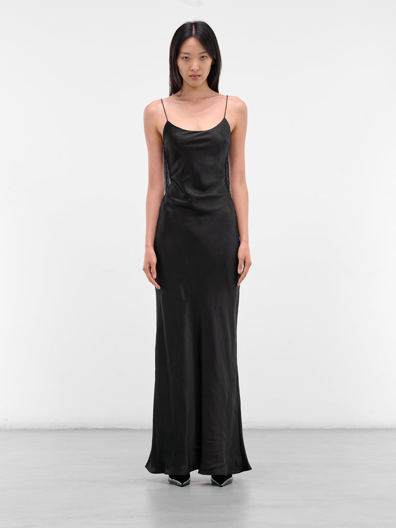 Black Silk Lattice Lace Gown (25033818-BLACK)