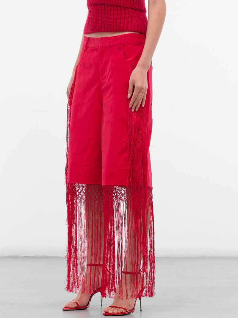 Red Macrame Fringed Corduroy Jeans (25035923-CRANBERRY)