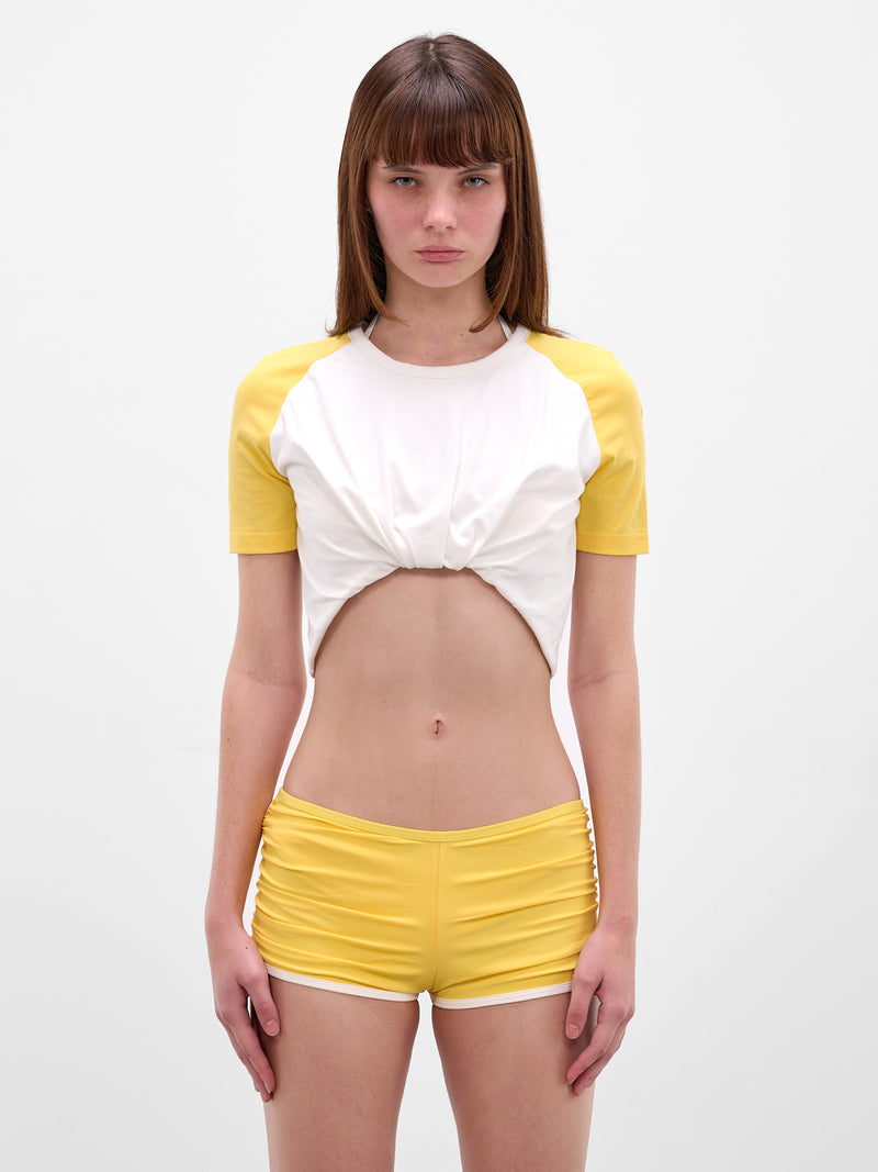 White Tucked Crop Ringer Tee (25041371-ZEST-WHITE)