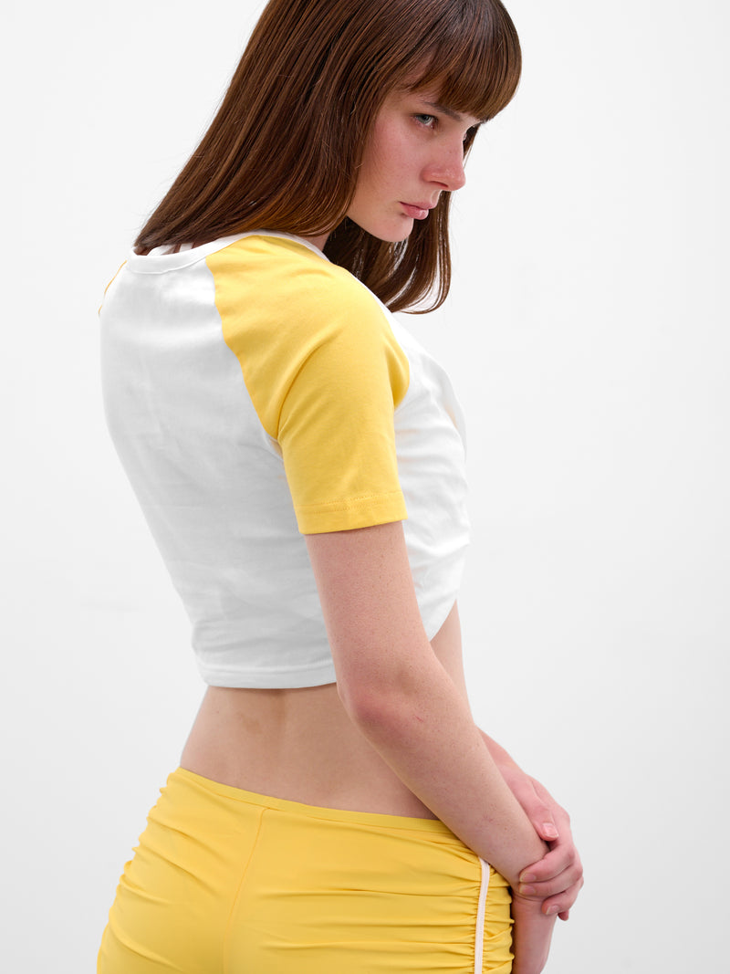 White Tucked Crop Ringer Tee (25041371-ZEST-WHITE)