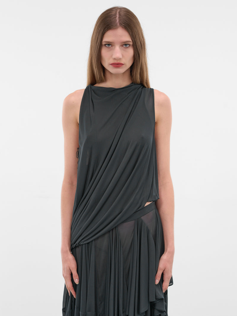 Licorice Draped Silk Asymmetric Top (25041850-LIQUORICE)