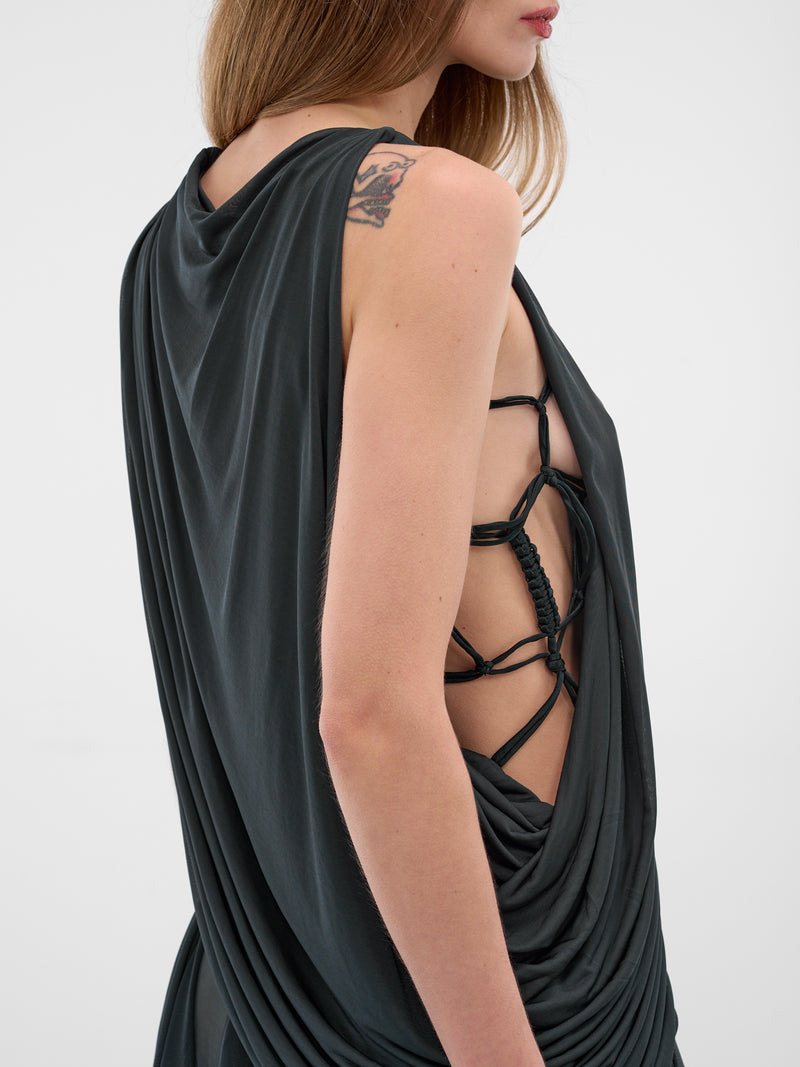 Licorice Draped Silk Asymmetric Top (25041850-LIQUORICE)