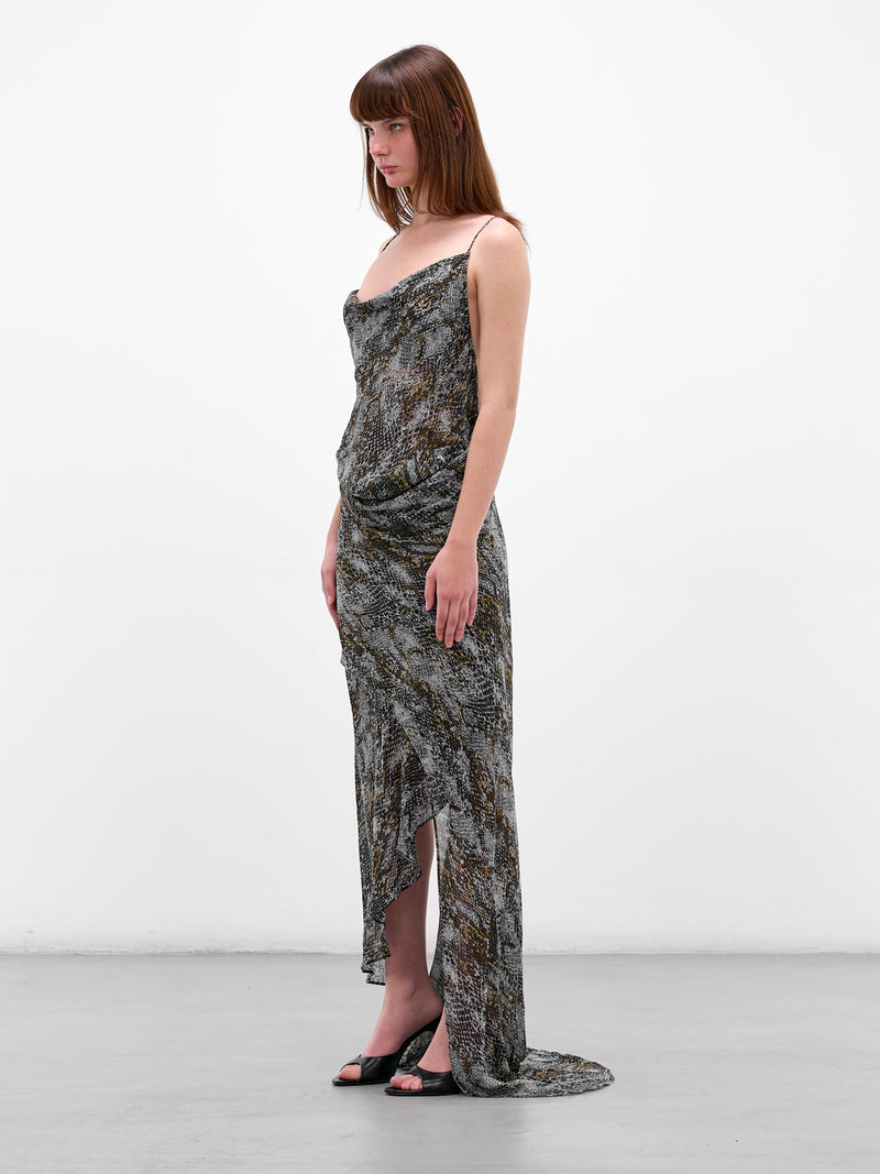 Serpent Print Asymmetric Silk Dress (25043300-SERPENT)