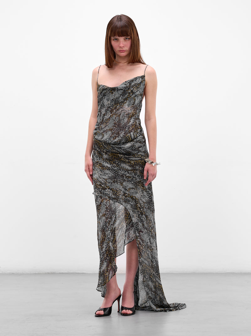 Serpent Print Asymmetric Silk Dress (25043300-SERPENT)