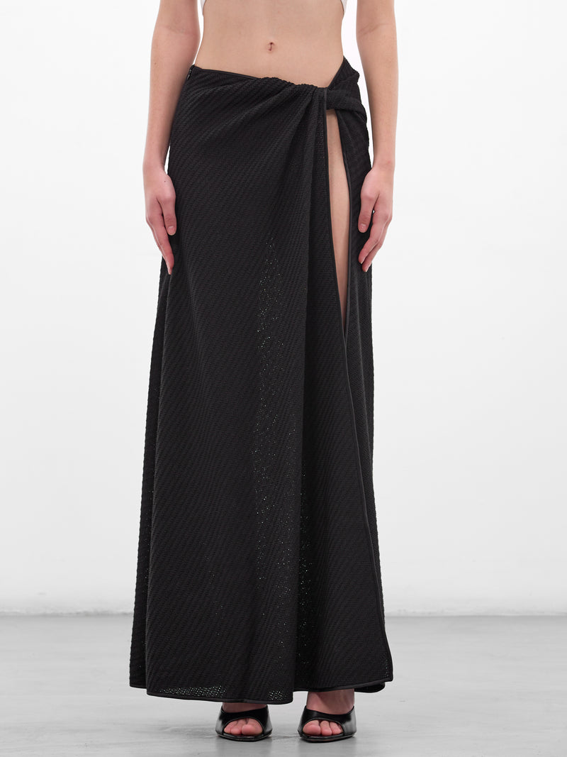Black Sarong Diagonal Knit Skirt (25044372-BLACK)