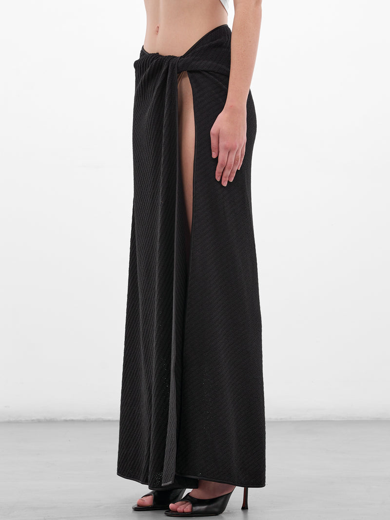 Black Sarong Diagonal Knit Skirt (25044372-BLACK)