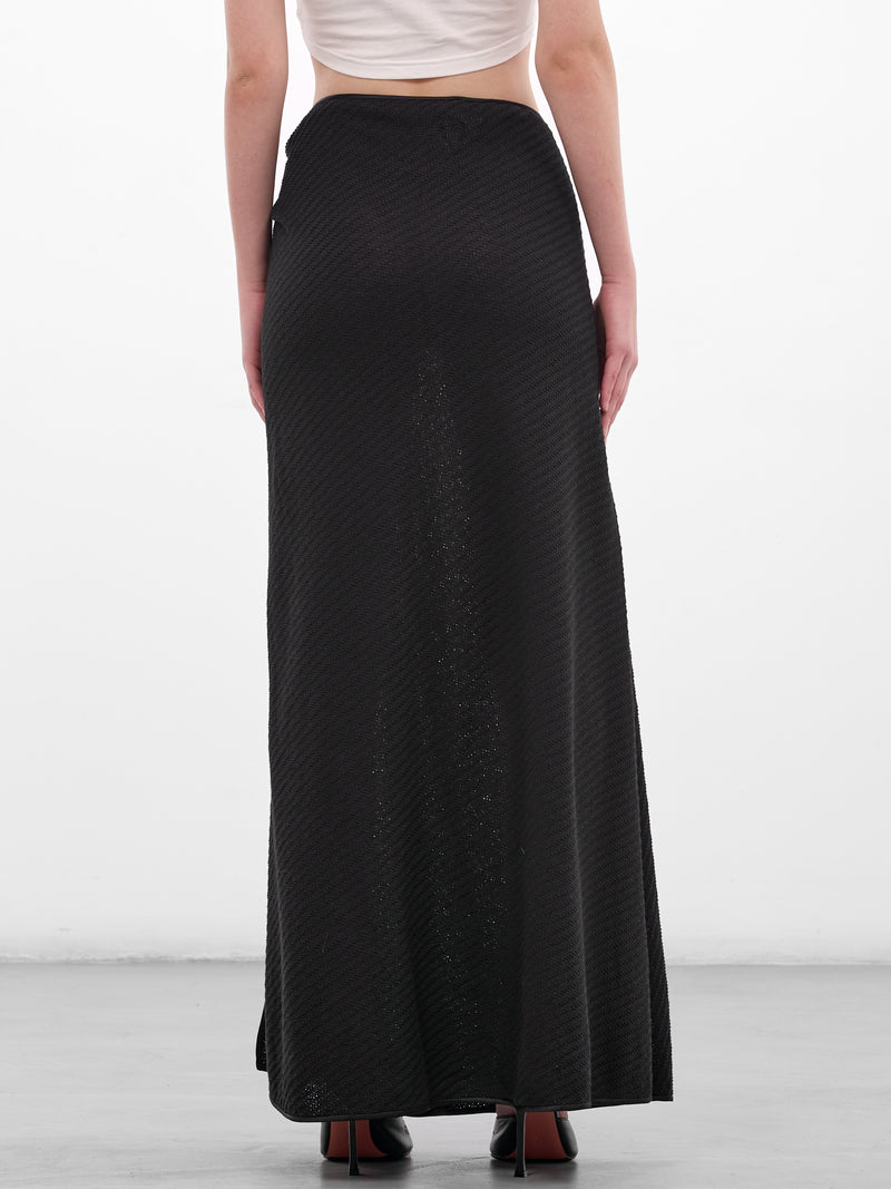 Black Sarong Diagonal Knit Skirt (25044372-BLACK)