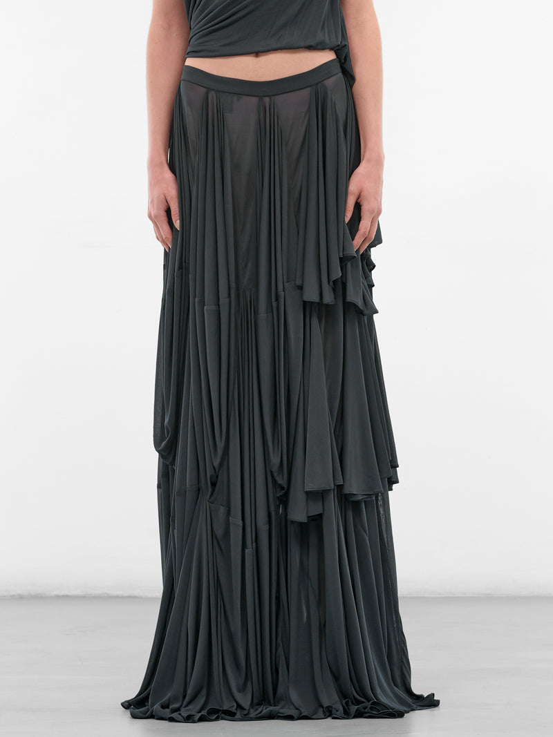 Licorice Cascading Panel Draped Skirt (25044848-LIQUORICE)