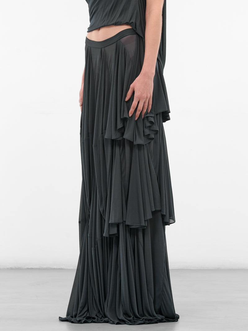 Licorice Cascading Panel Draped Skirt (25044848-LIQUORICE)