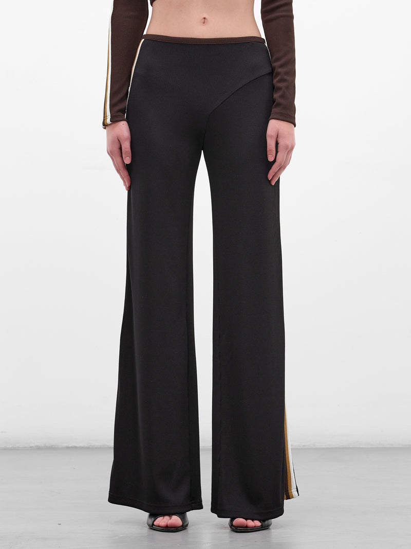 Black Piped Rib-Knit Wide Pants (25045284-BLACK-MULTI)