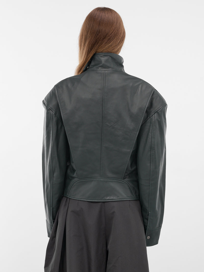 Licorice Lamb Leather Bomber Jacket (25046106-LIQUORICE)