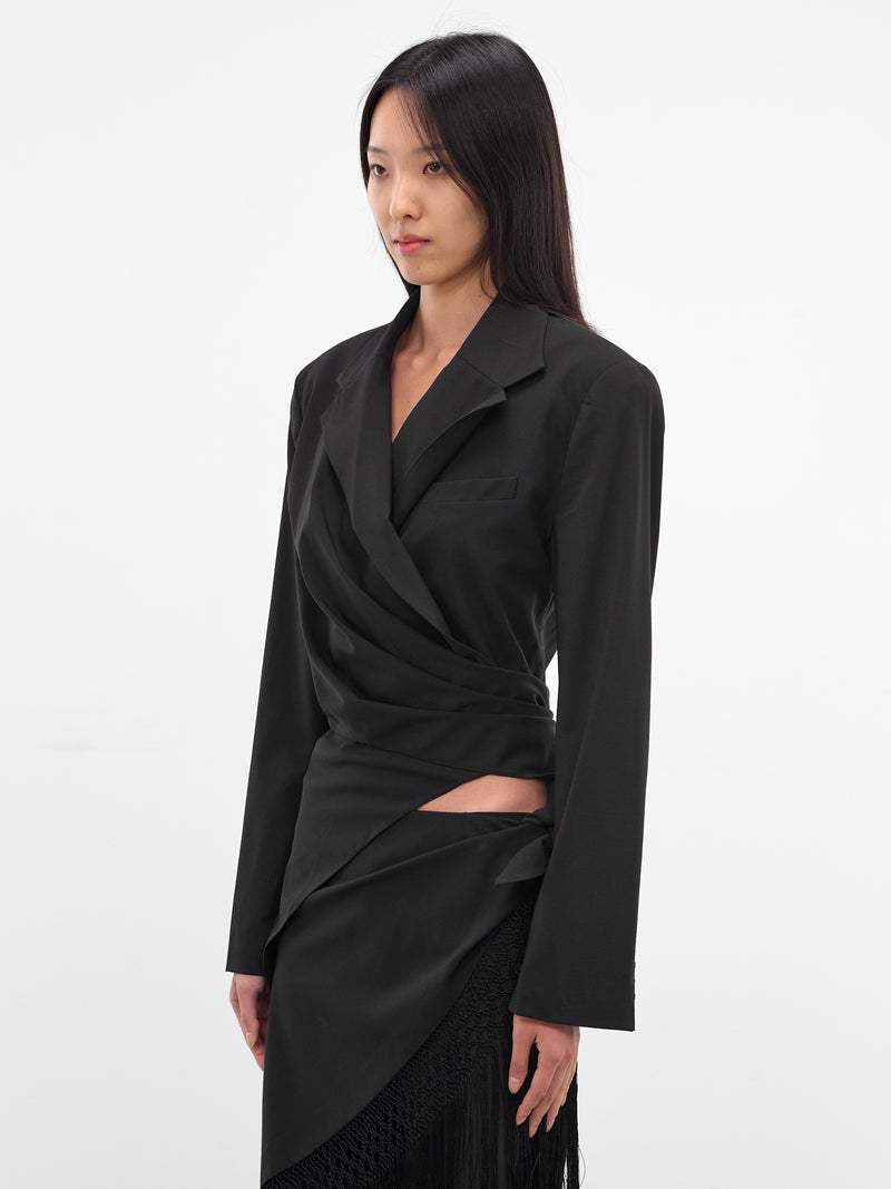 Black Unravel Macrame Blazer (25046787-BLACK)