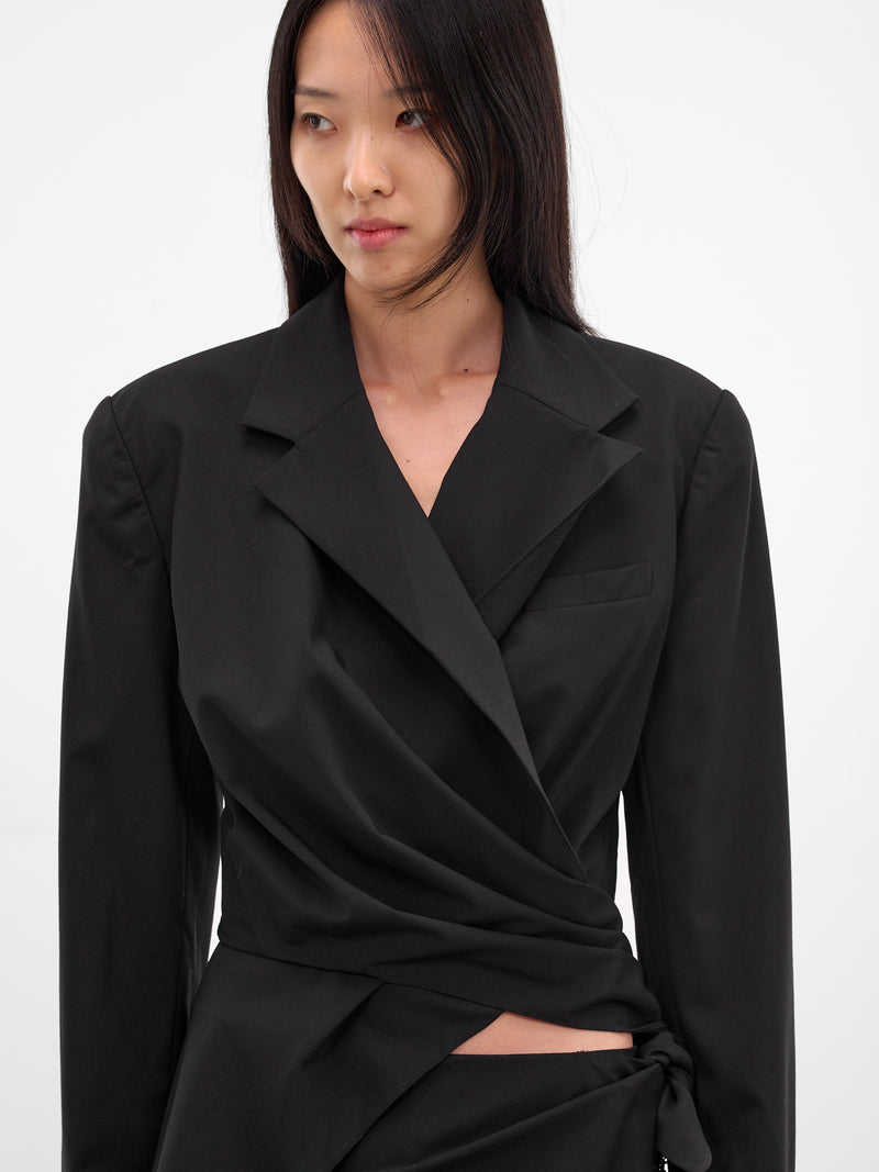Black Unravel Macrame Blazer (25046787-BLACK)