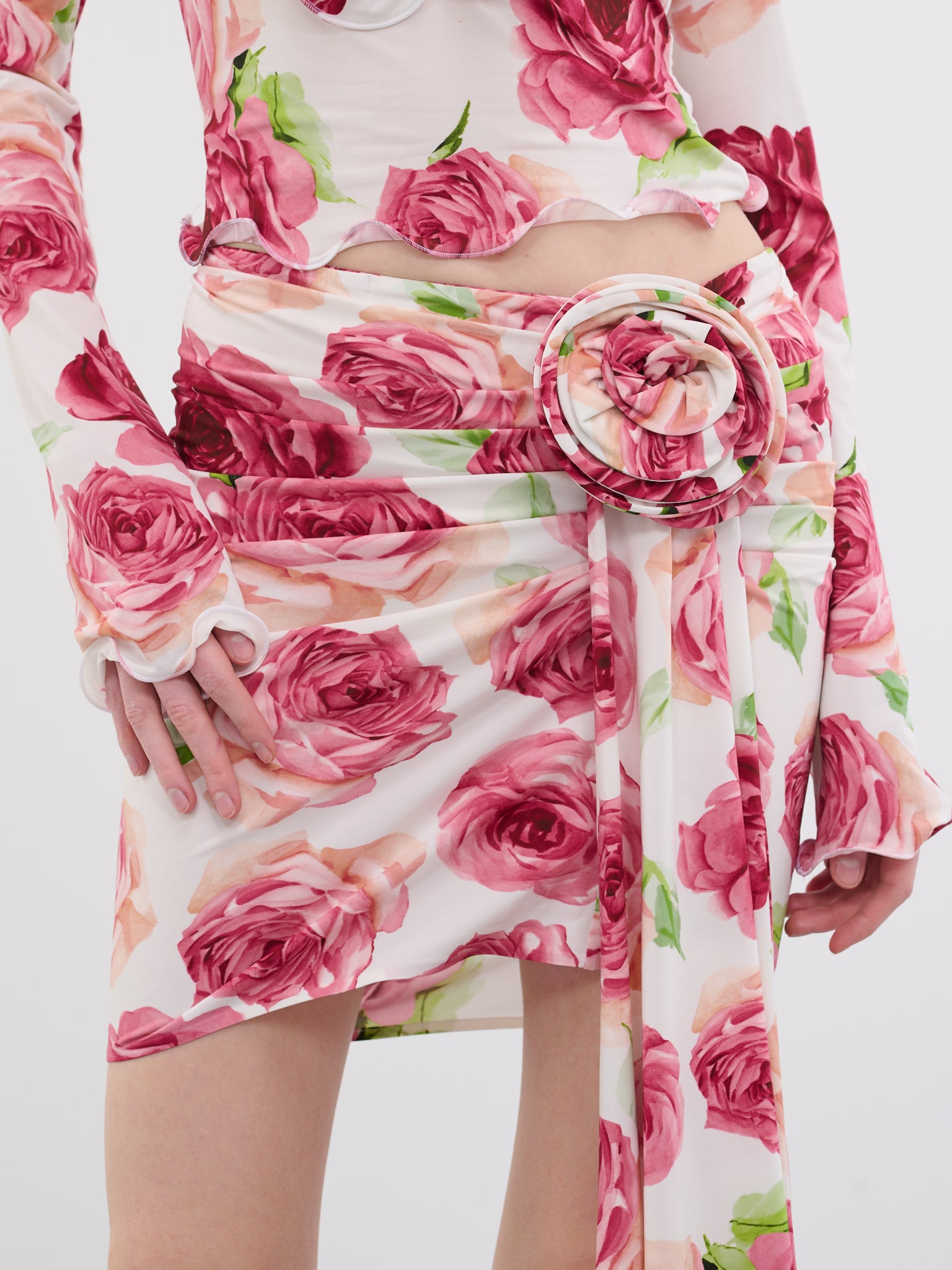 3D Rose Mini Skirt (251523-CREAM-PRINT)