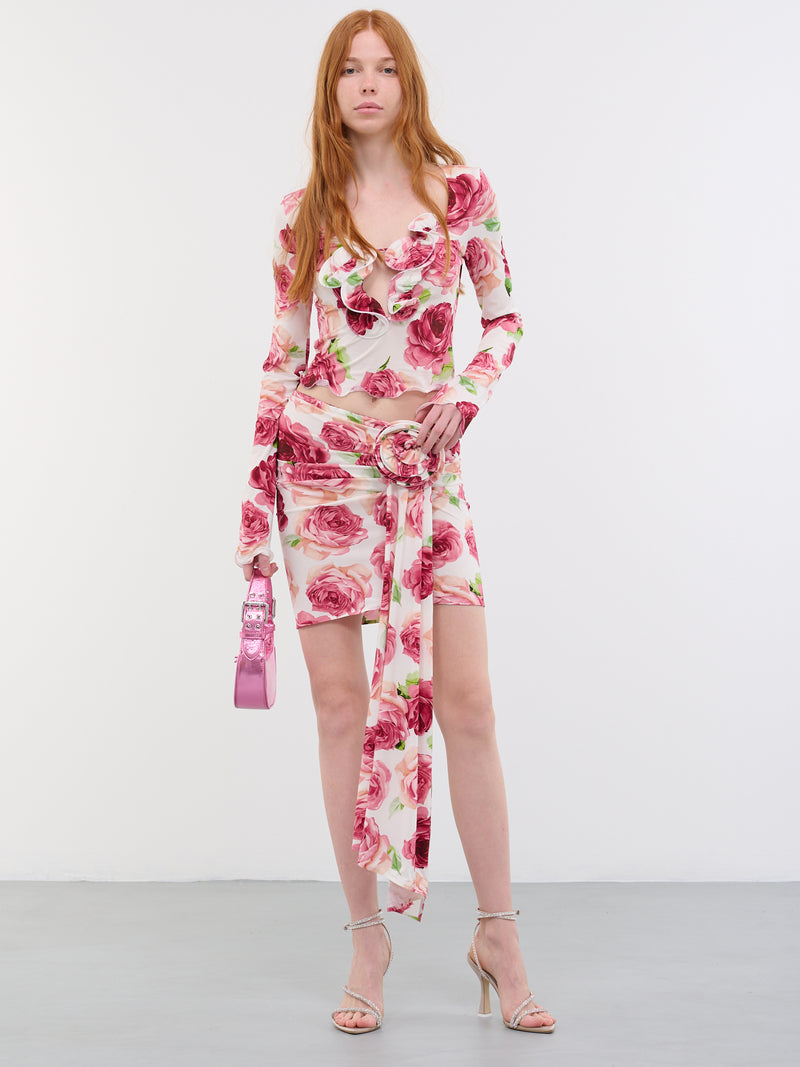 3D Rose Mini Skirt (251523-CREAM-PRINT)