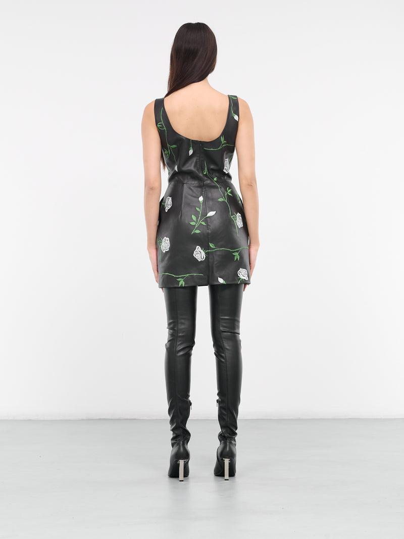 Floral Embroidered Leather Dress (2514240000020-BLACK)