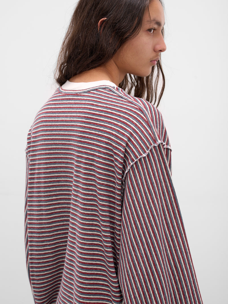 Striped Flower Applique Knit Sweater (252-MJP017F-BLUE)