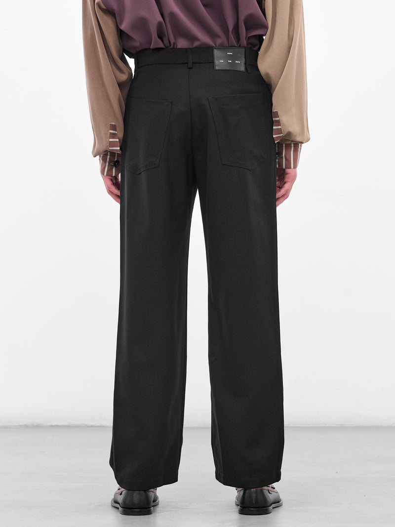 Black Gabardine Loose Pleated Trousers (252-MPT084-BLACK)