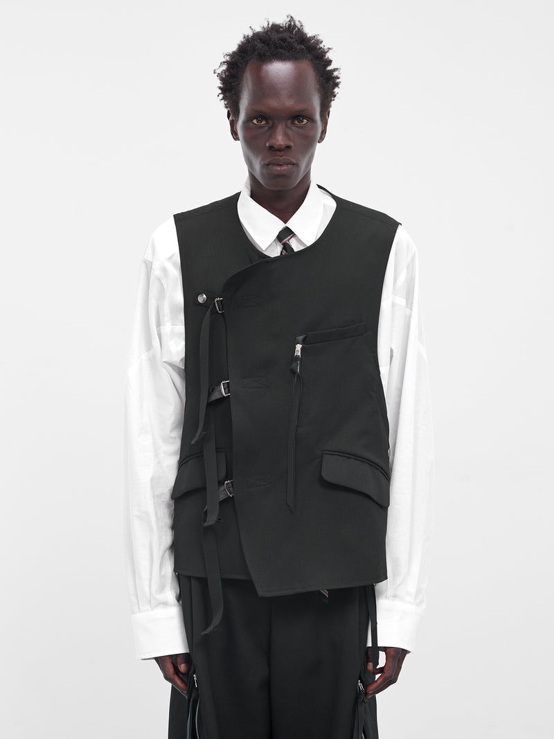 Black Wool Cinched Vest (25A0259-BLACK)