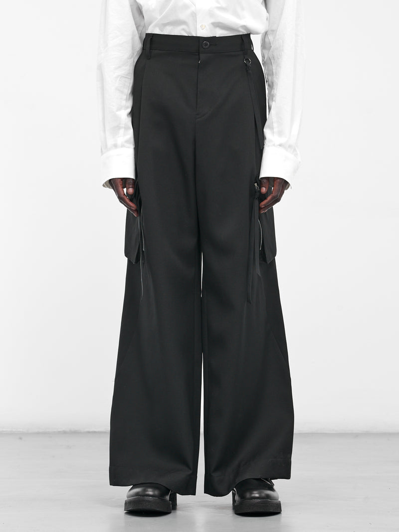 Black Wool Tailored Cargo Pants (25A0260-BLACK)
